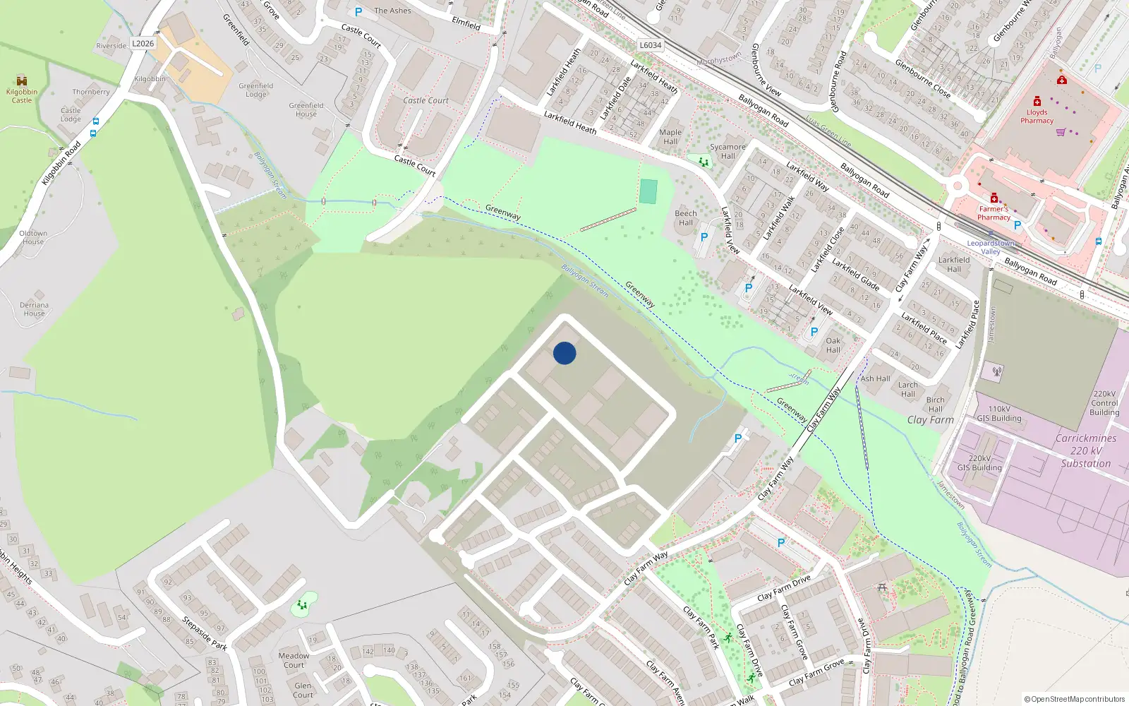 Overhead map showing the location of Apt.25 Meadow View, Clay Farm, Leopardstown