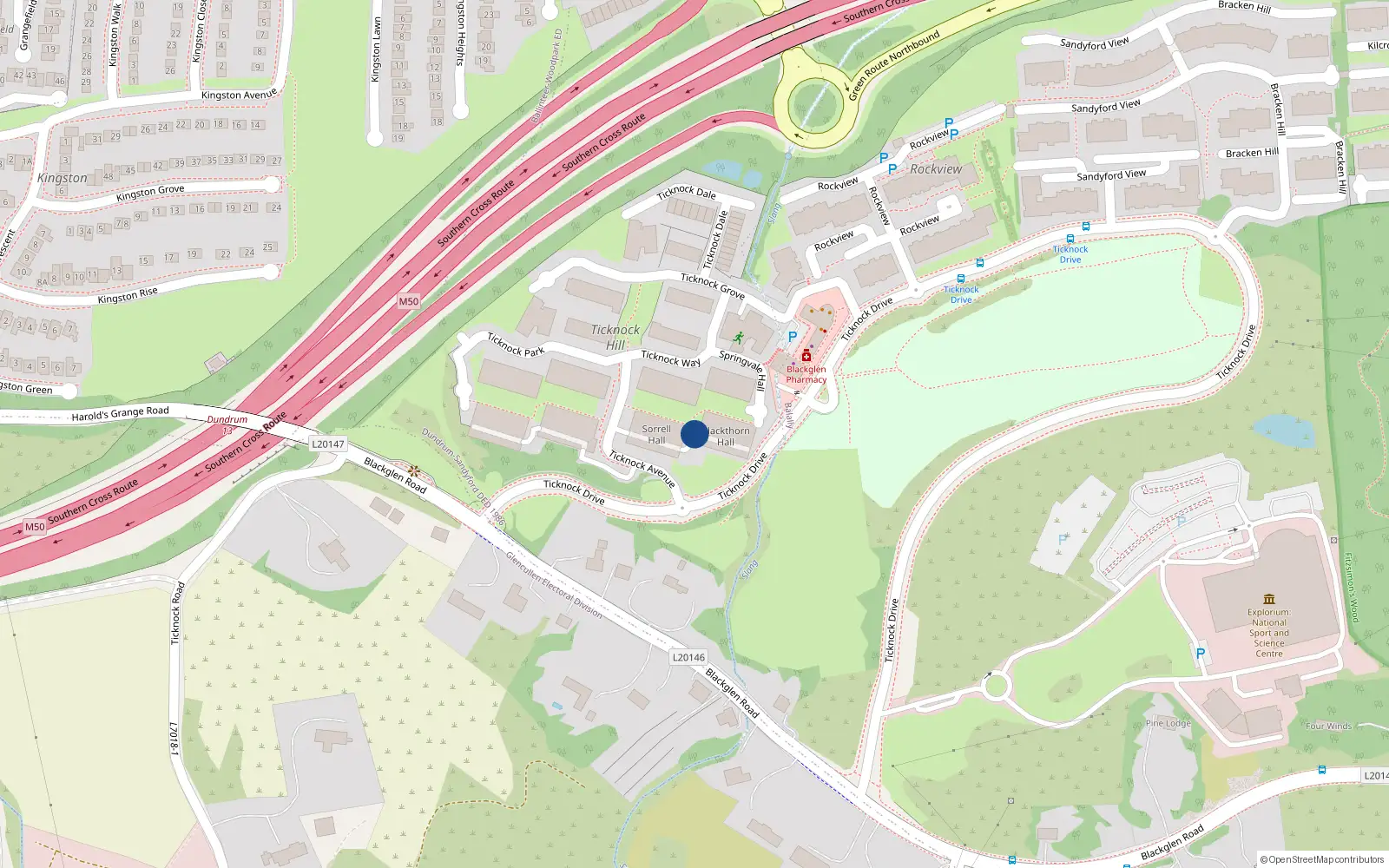 Overhead map showing the location of Apt.3 - Blackthorn Hall, Ticknock Hill, 3 Blackthorn Hall, Sandyford