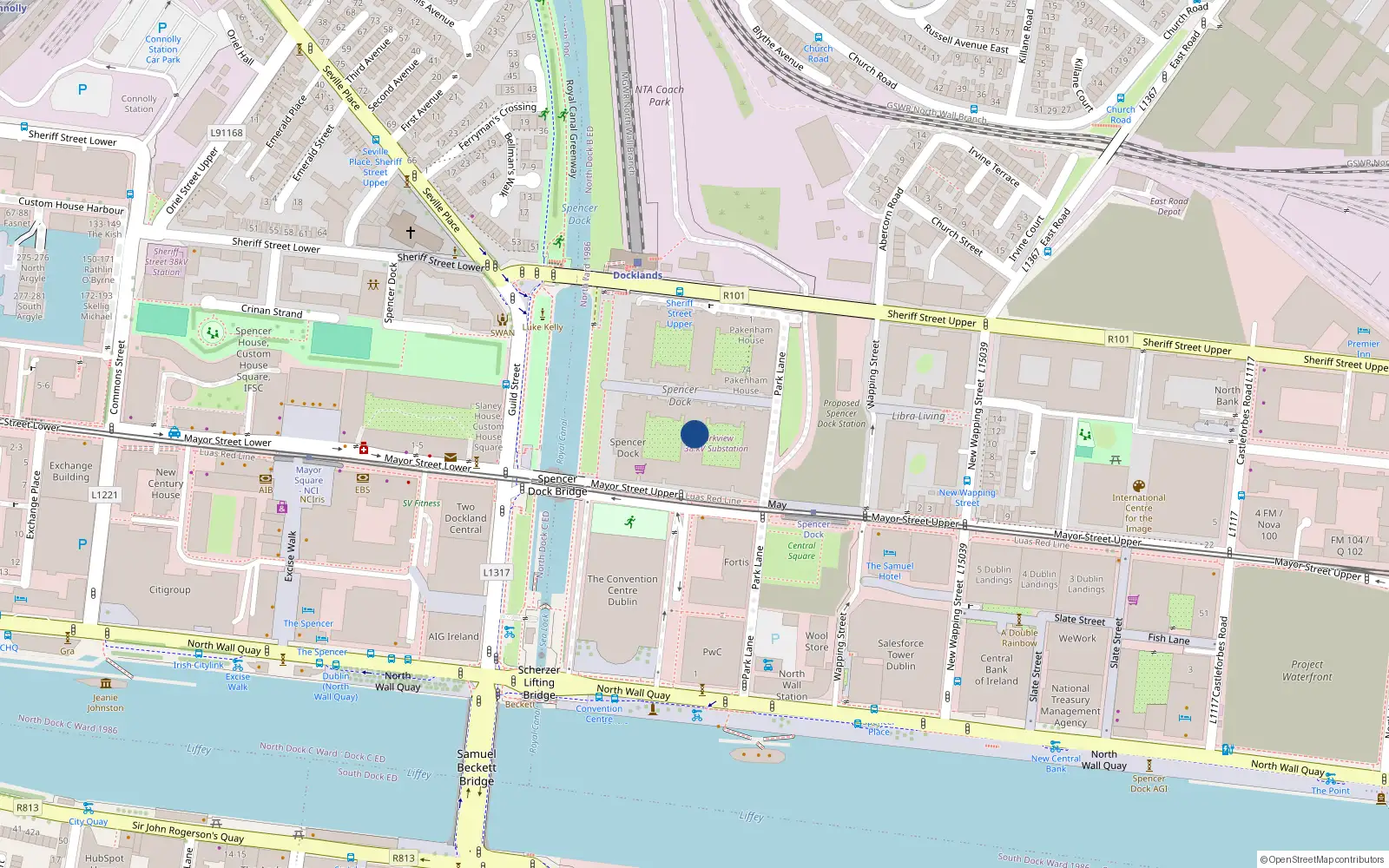 Overhead map showing the location of Apt.30 - Baltrasna House, Spencer Dock, Dublin 1