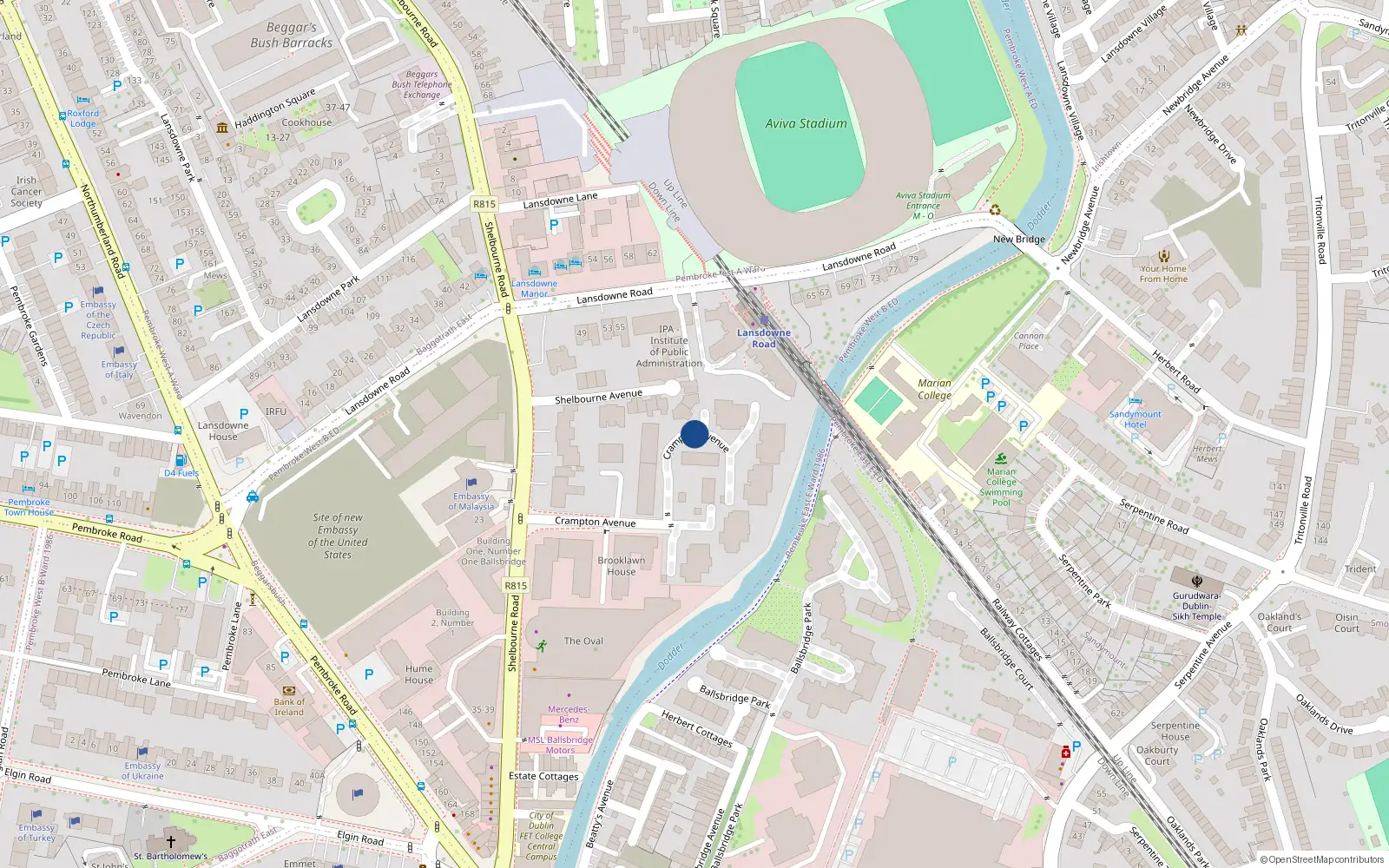 Overhead map showing the location of Apt.36 - Ballsbridge Wood, Crampton Avenue, Ballsbridge