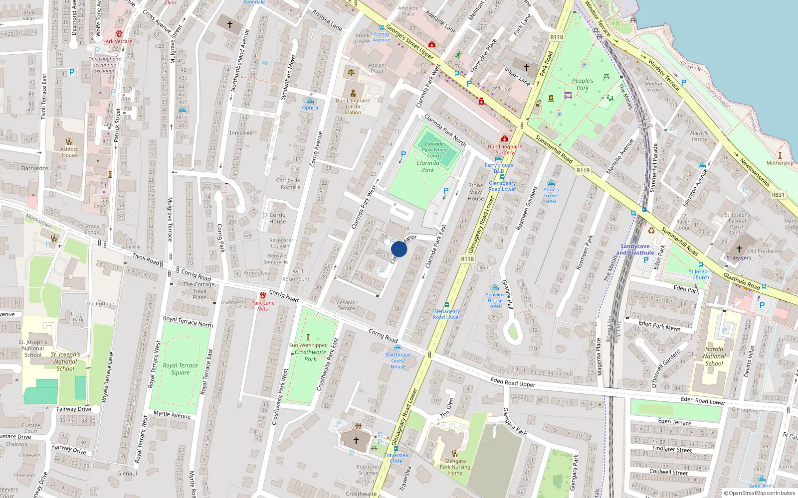 Overhead map showing the location of Apt.46a Granite Field Manor, Dun Laoghaire, County Dublin