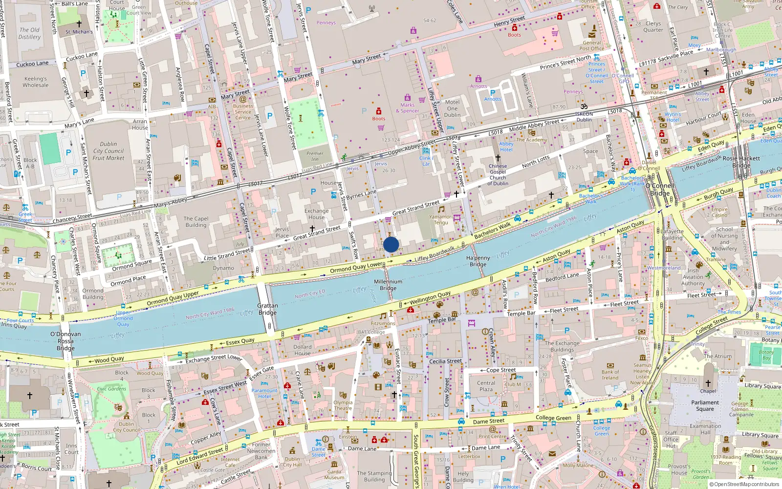 Overhead map showing the location of Apt.5 Quartiere Bloom, Lower Ormond Quay, Dublin 1