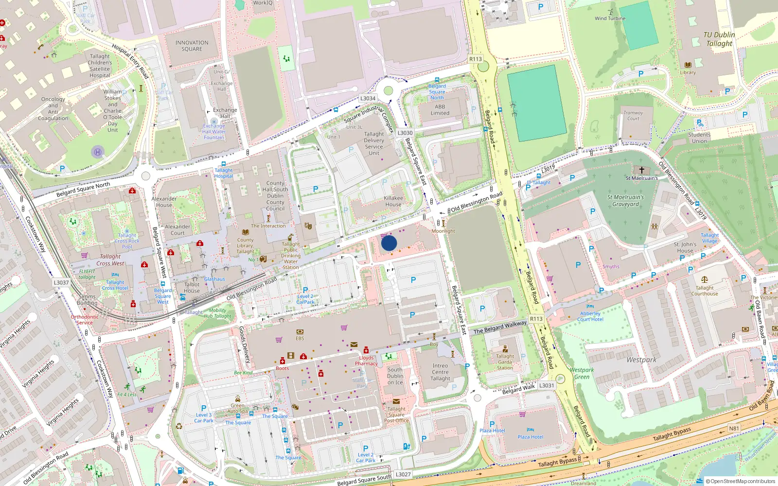 Overhead map showing the location of Apt.57 -Tuansgate Building, Belgard Square East, Tallaght