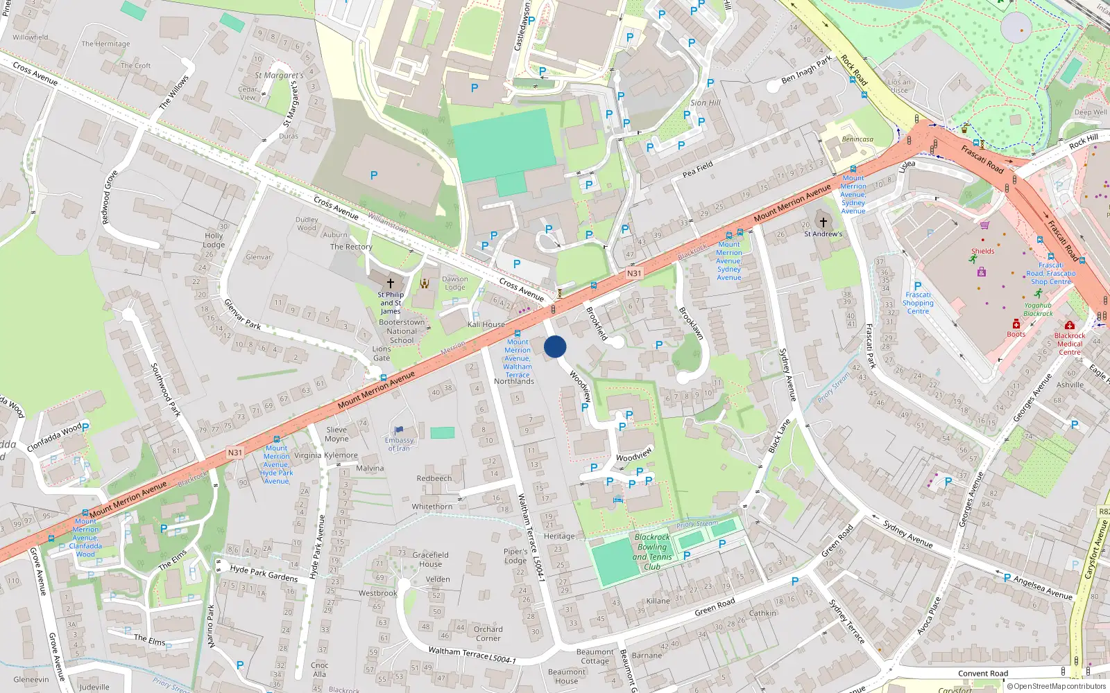 Overhead map showing the location of Apt.71 Woodview, Mount Merrion Avenue, 71 Woodview, Blackrock