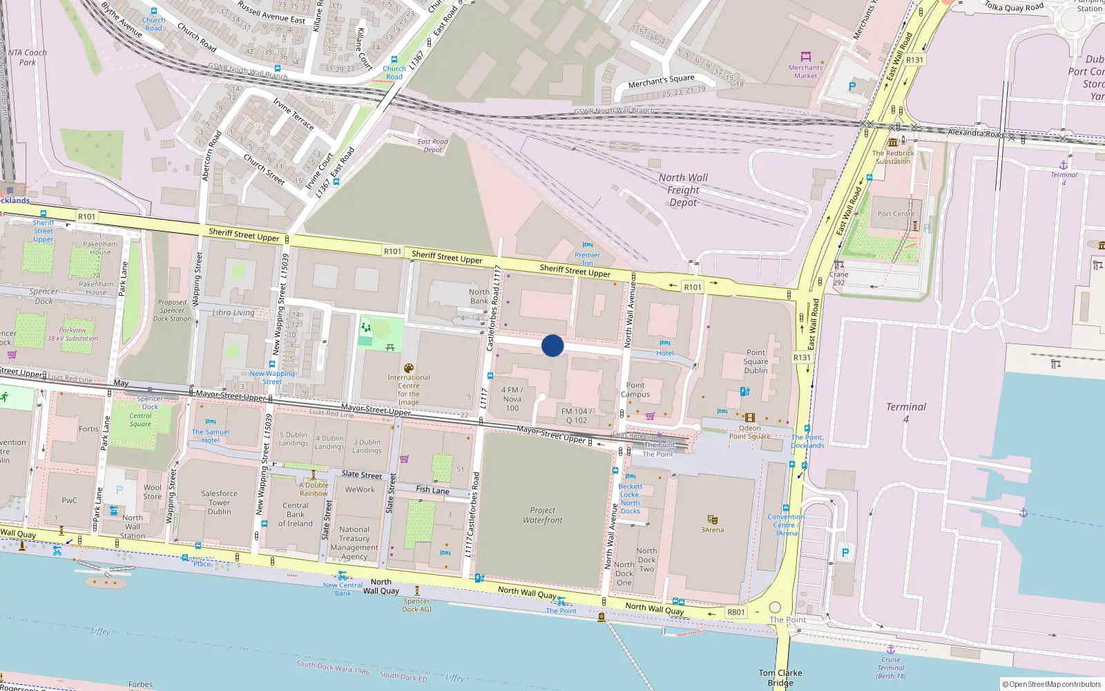 Overhead map showing the location of Apt.78 Block B, Castleforbes Square, Dublin 1