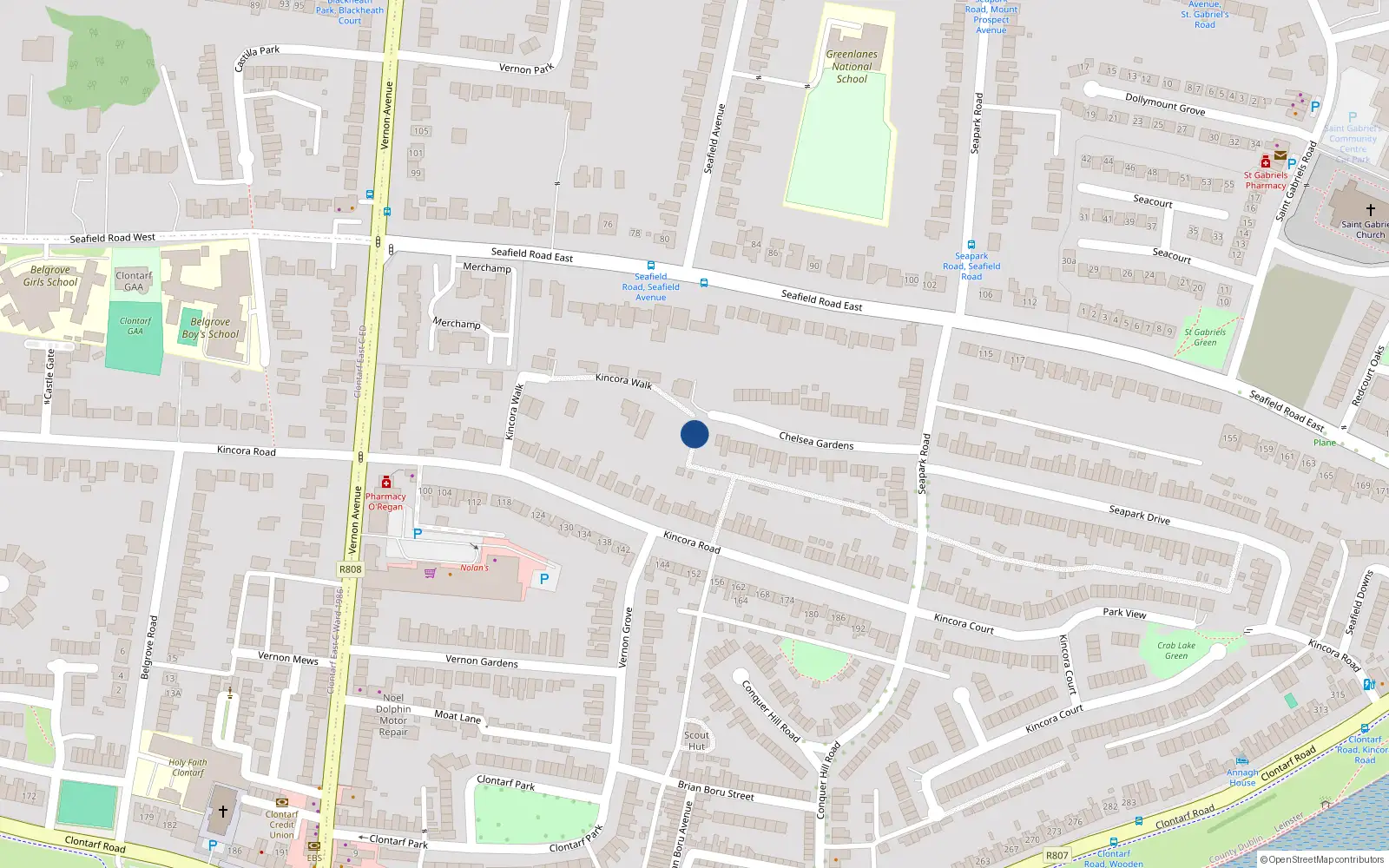 Overhead map showing the location of Aptment 37 Block D, Danes Court, Clontarf