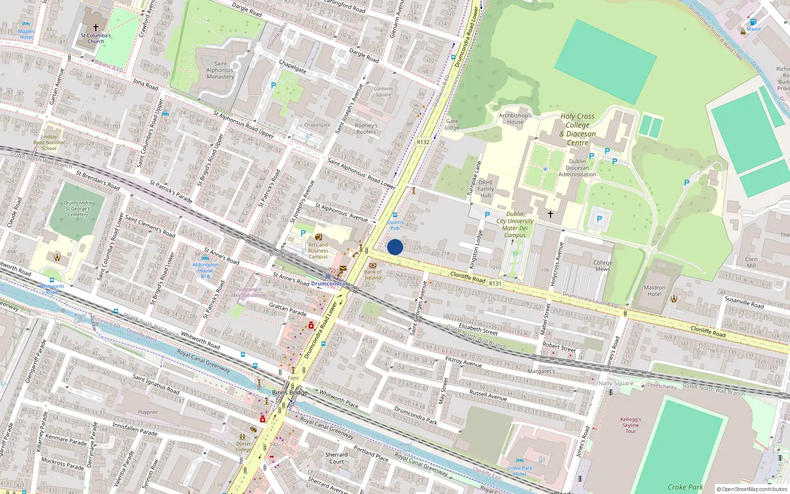 Overhead map showing the location of Apts 1 2 and 3, 236 Clonliffe Road, Drumcondra