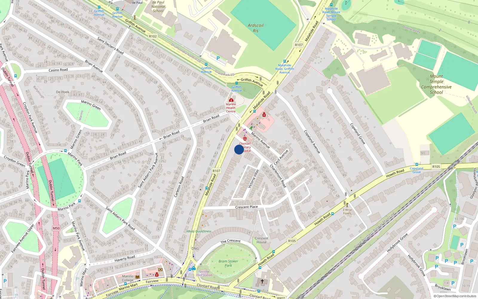 Overhead map showing the location of Apts 1-6 Winstonville, Charlemont Road, Clontarf