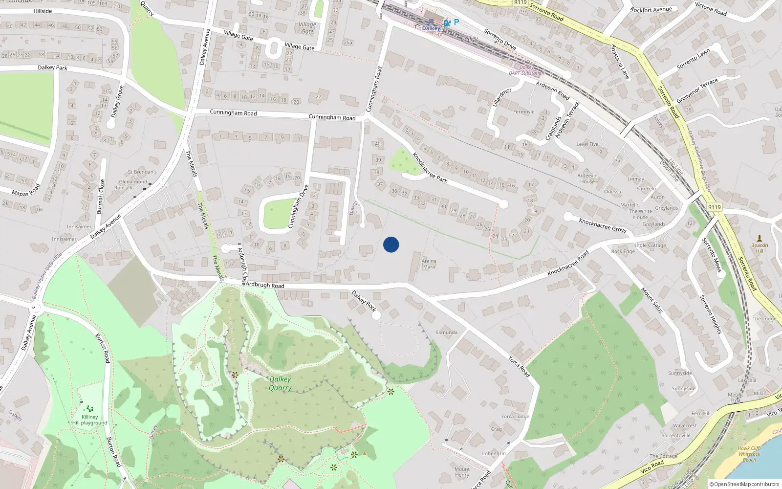 Overhead map showing the location of Ardbrugh Road, Dalkey