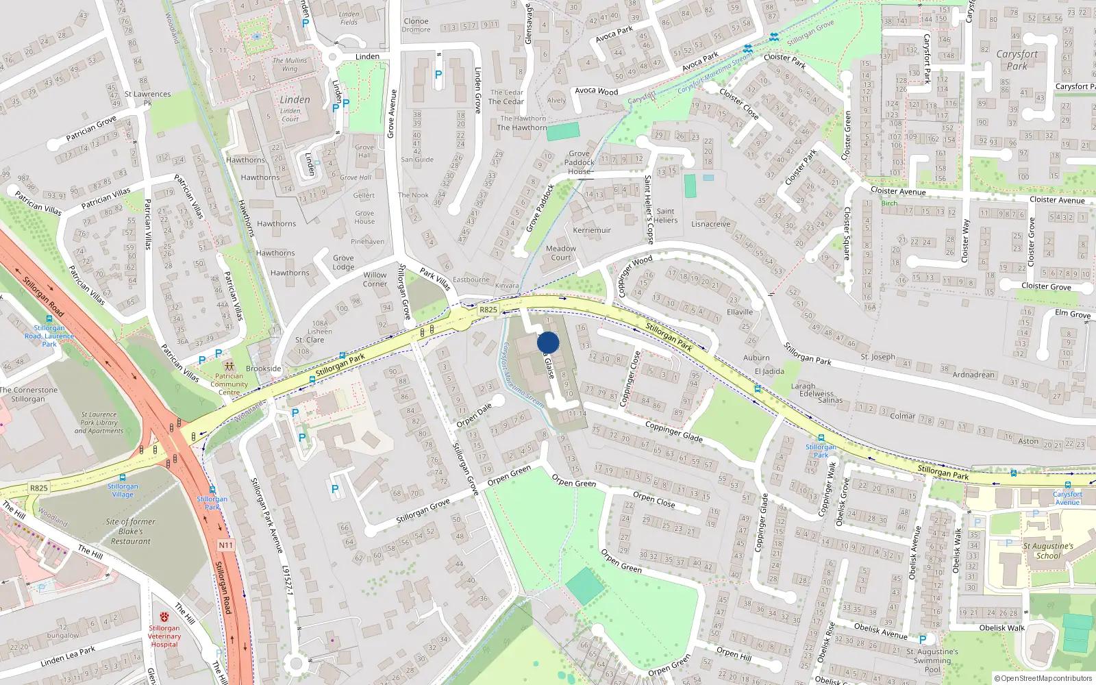 Overhead map showing the location of Ard na Glaise, Blackrock