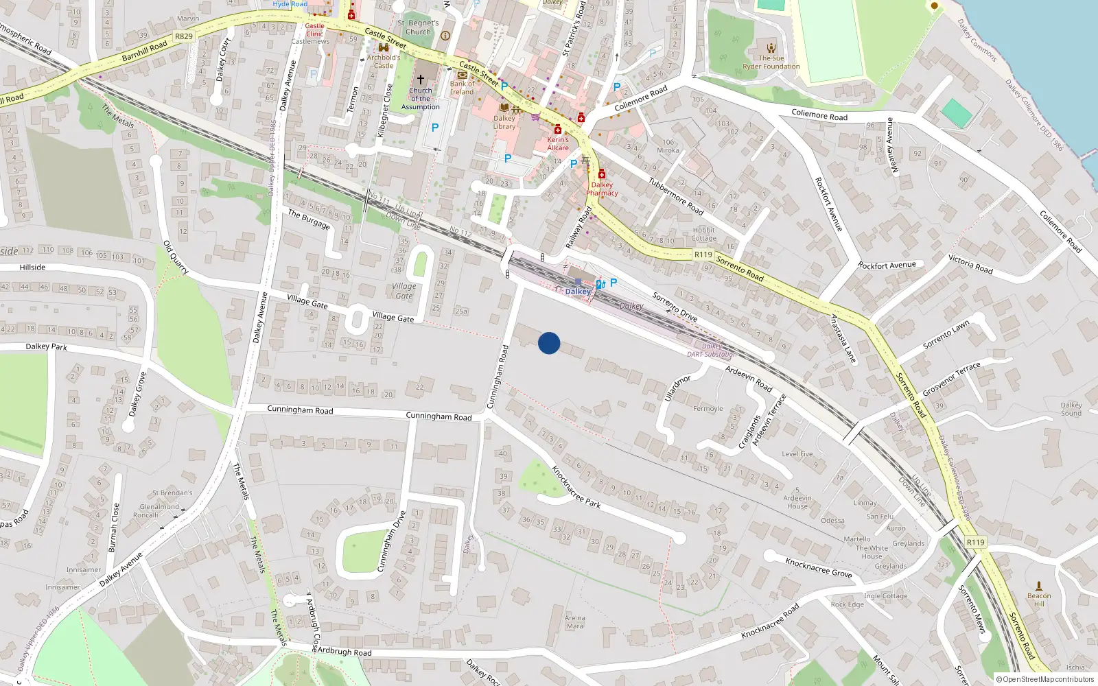 Overhead map showing the location of Dalkey, Dublin, Co. Dublin