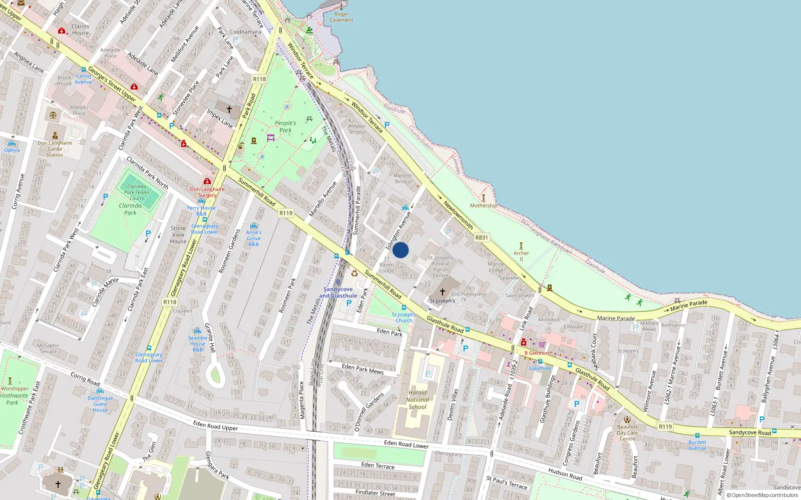 Overhead map showing the location of Glasthule, Dublin, Co. Dublin