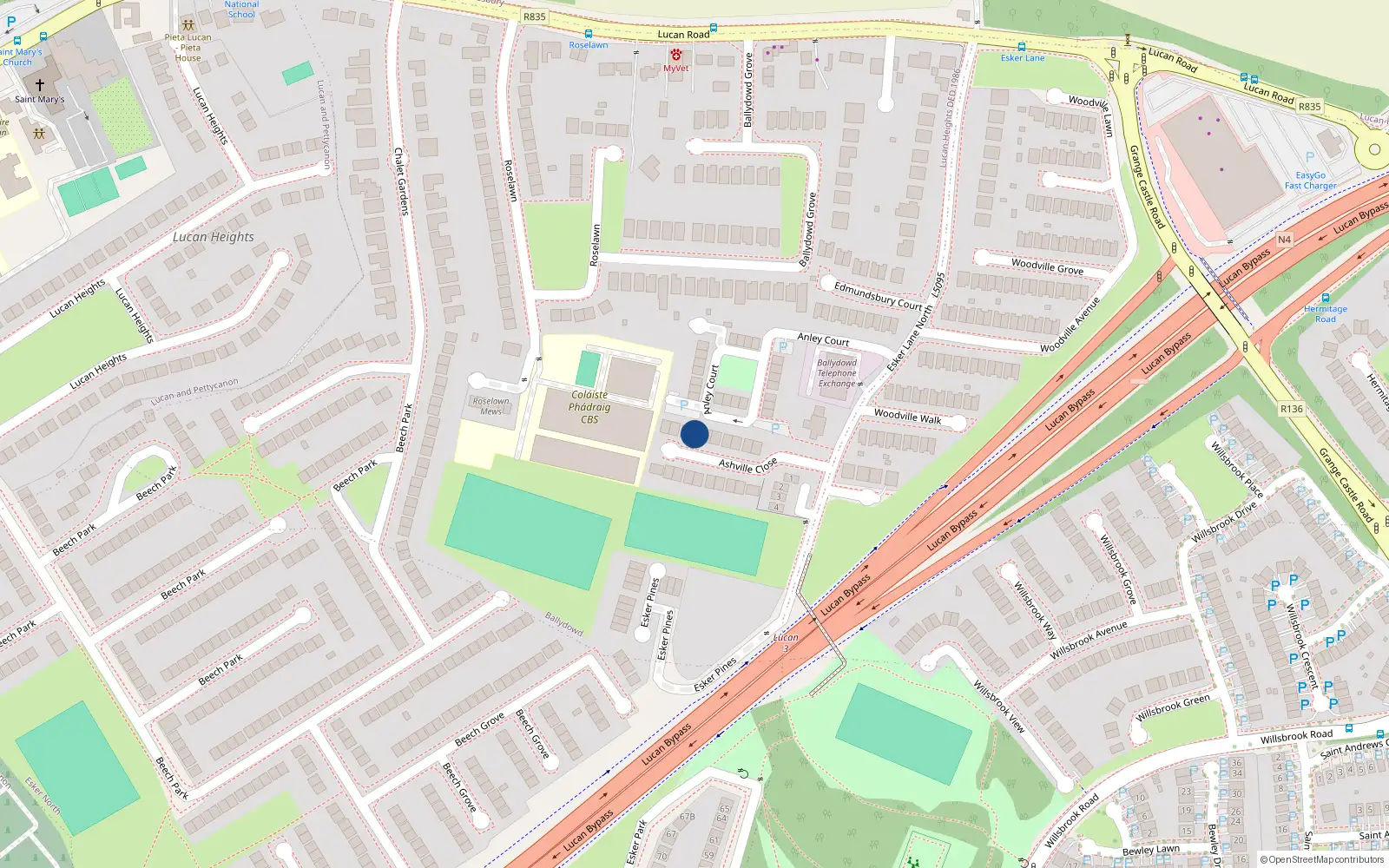 Overhead map showing the location of Ballydowd, Lucan, Co. Dublin