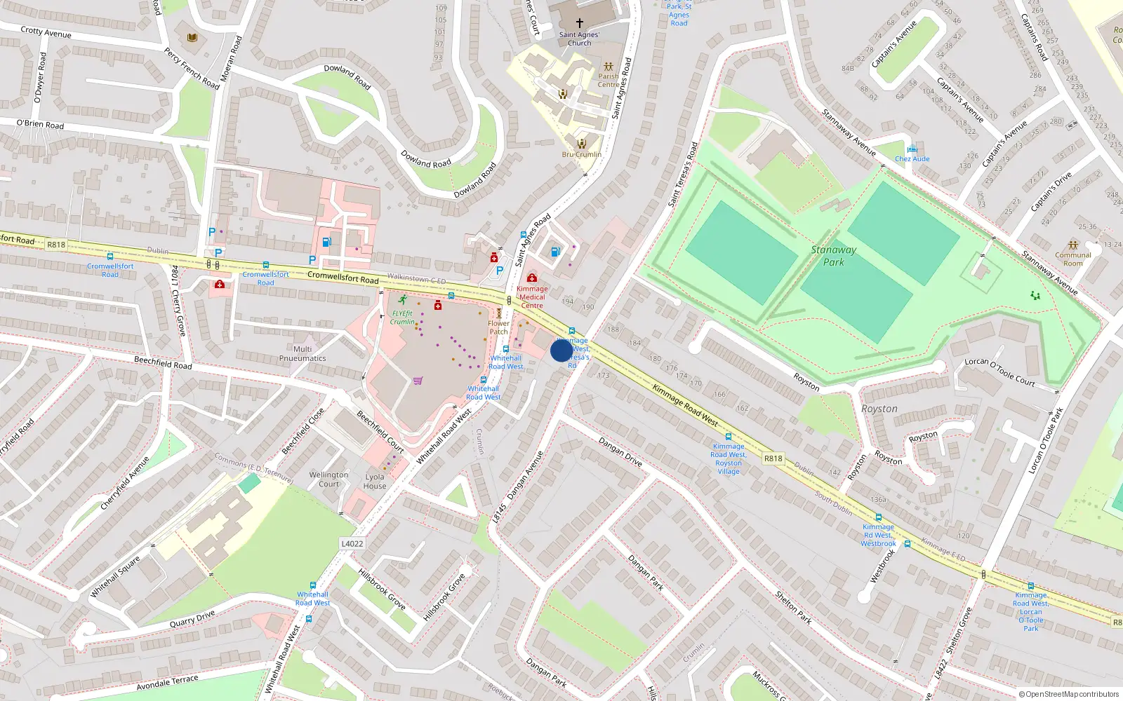 Overhead map showing the location of Kimmage Road West, Dublin 12