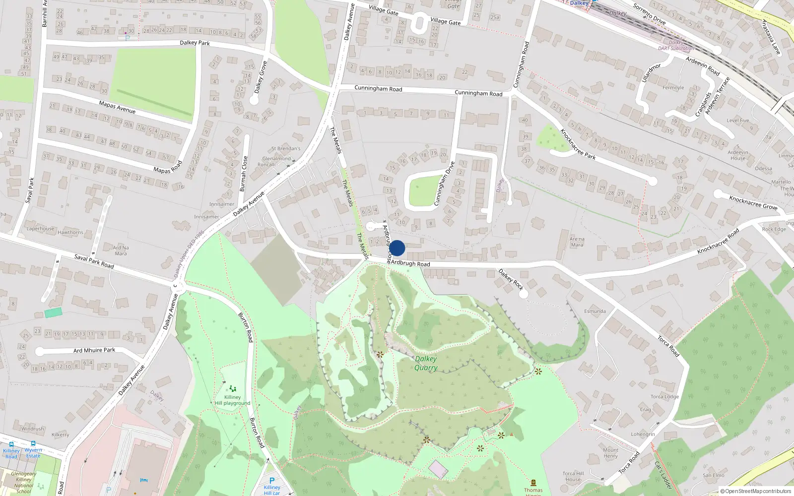 Overhead map showing the location of Ardbrugh Road, Dalkey
