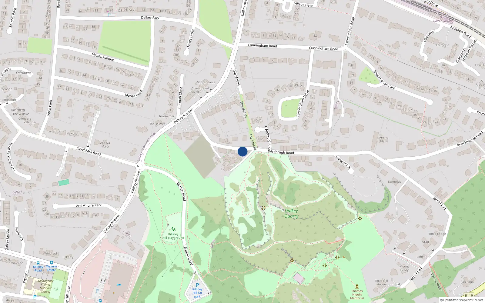 Overhead map showing the location of Ardbrugh Road, Dalkey