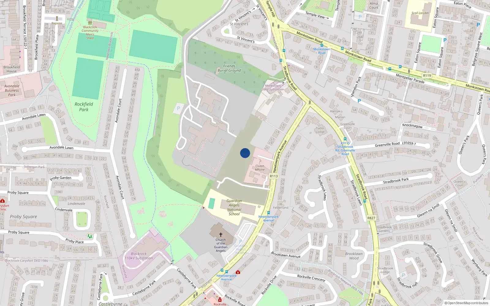Overhead map showing the location of 4 Newtown Gardens, Baile Átha Cliath
