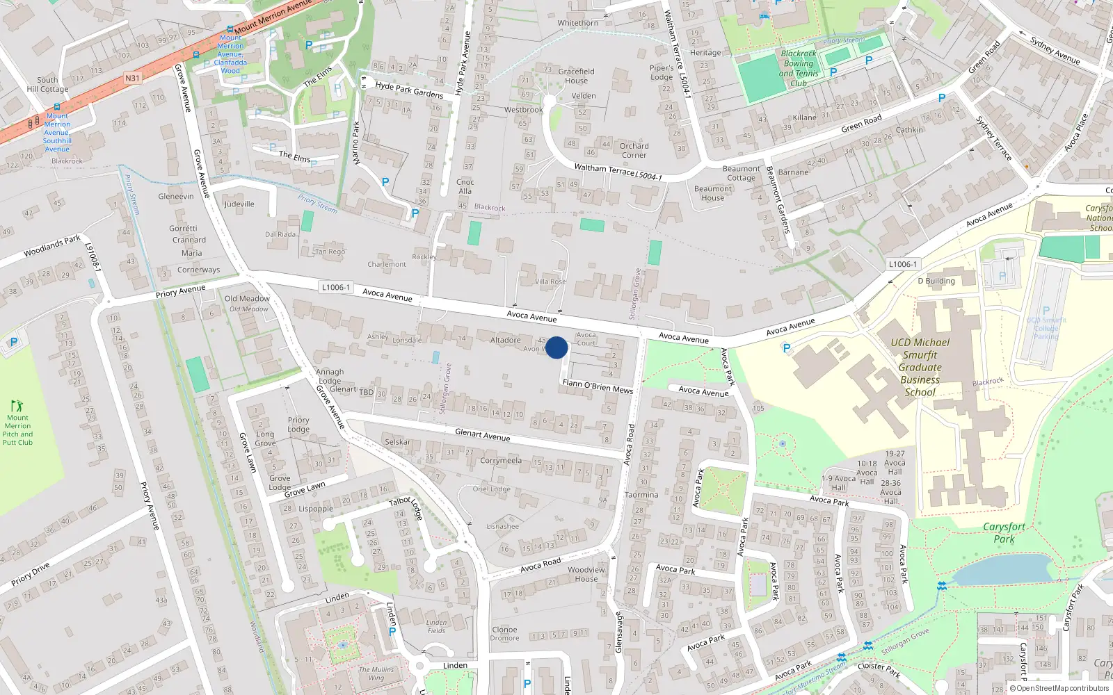Overhead map showing the location of Stillorgan Grove, Dublin, Co. Dublin