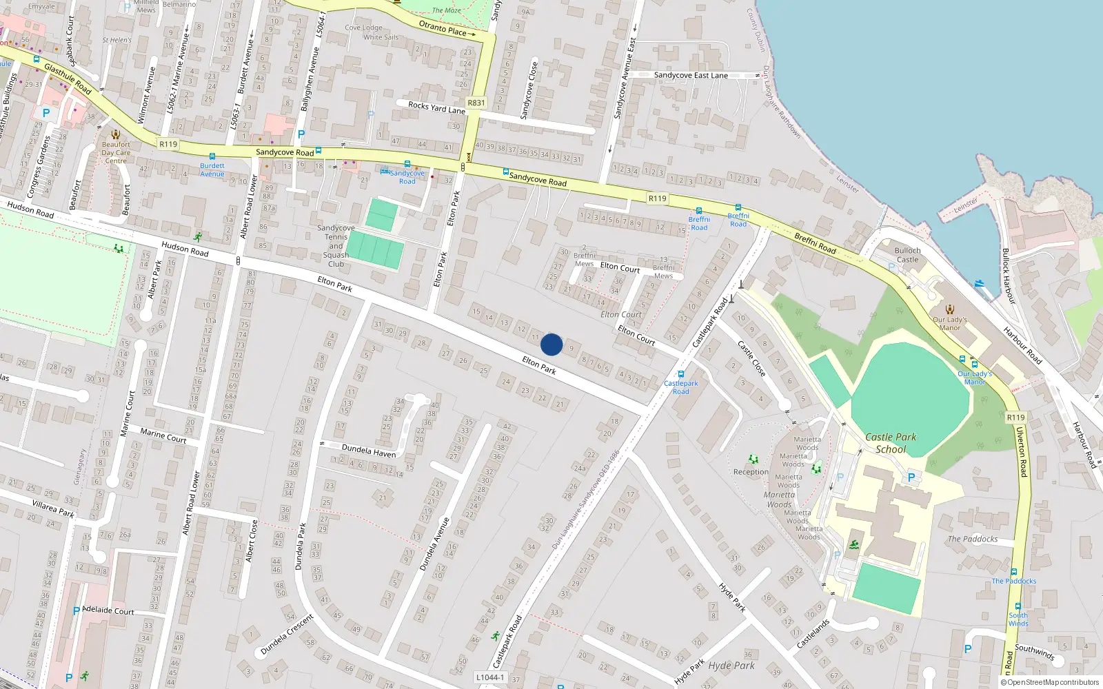 Overhead map showing the location of Ardlea, 10 Elton Park, Sandycove