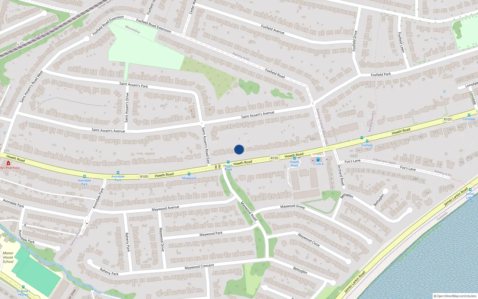 Overhead map showing the location of 654 Howth Road, Dublin 5