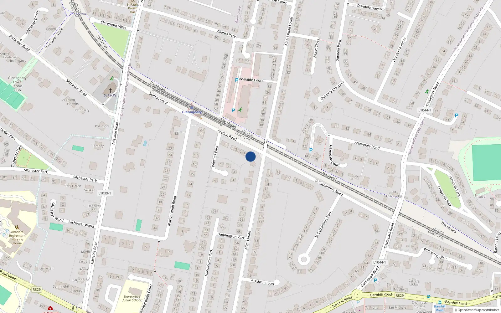 Overhead map showing the location of Bullock, Dublin, Co. Dublin