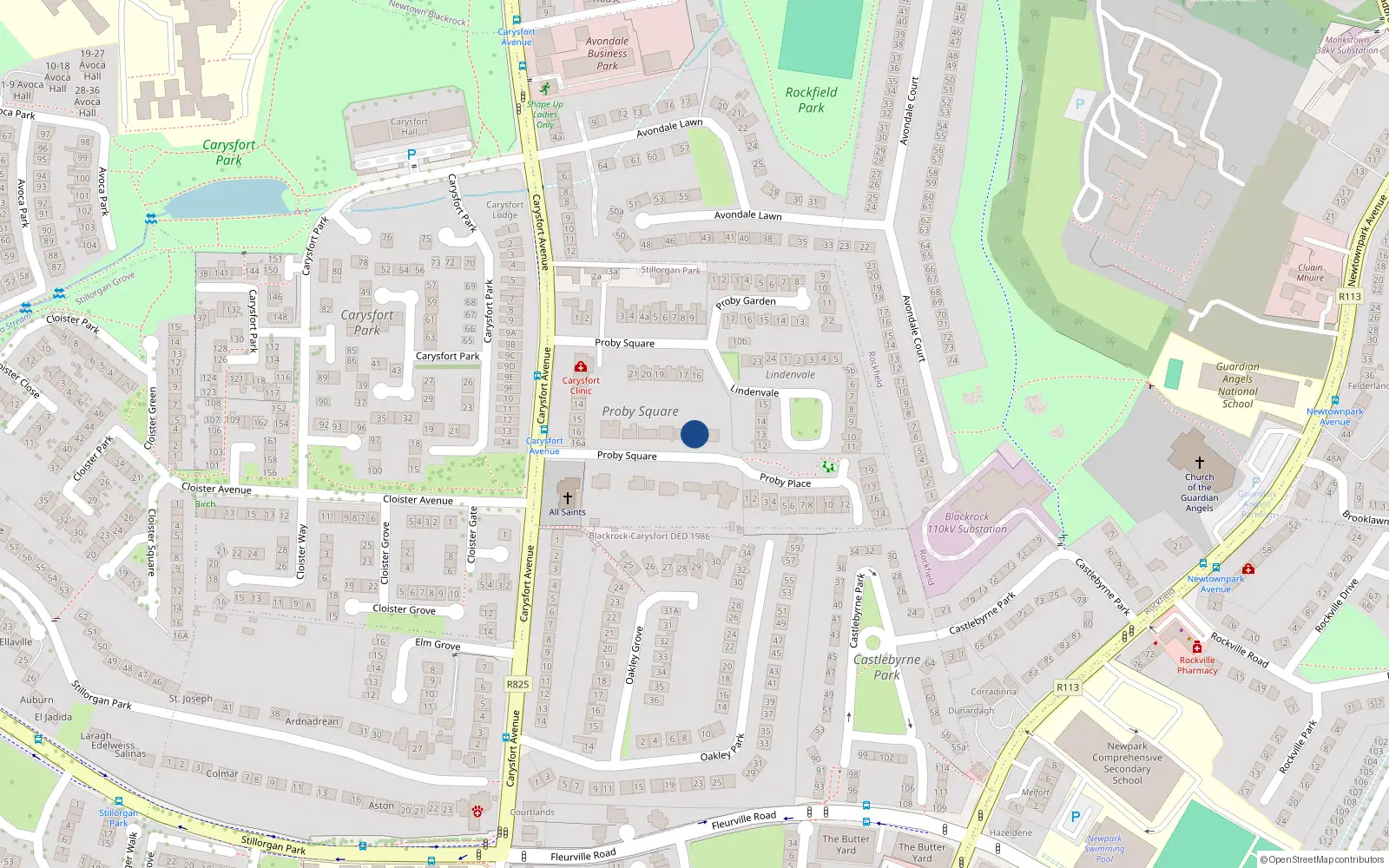 Overhead map showing the location of Stillorgan Park, Dublin, Co. Dublin