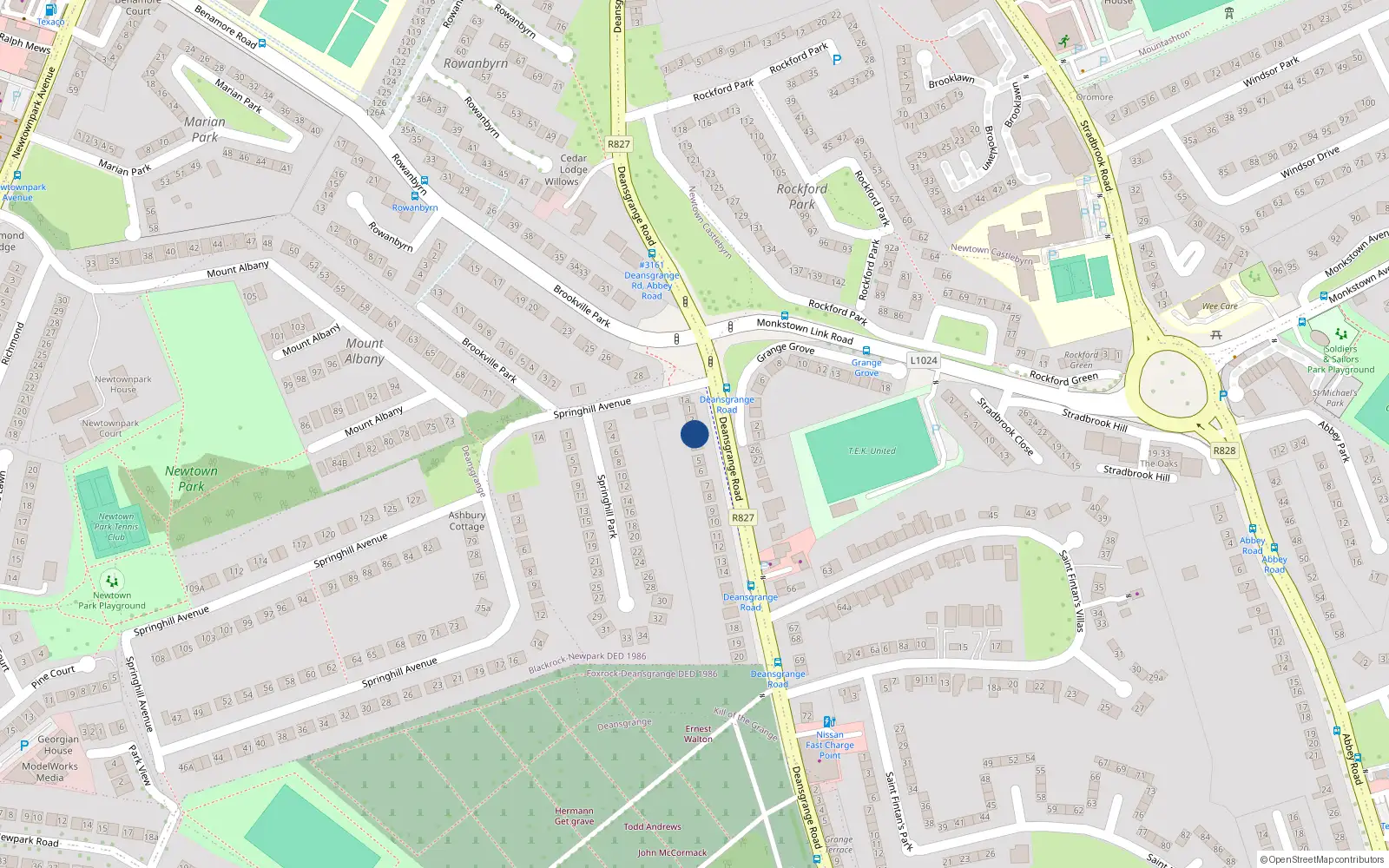 Overhead map showing the location of 3 Deansgrange Road, Blackrock