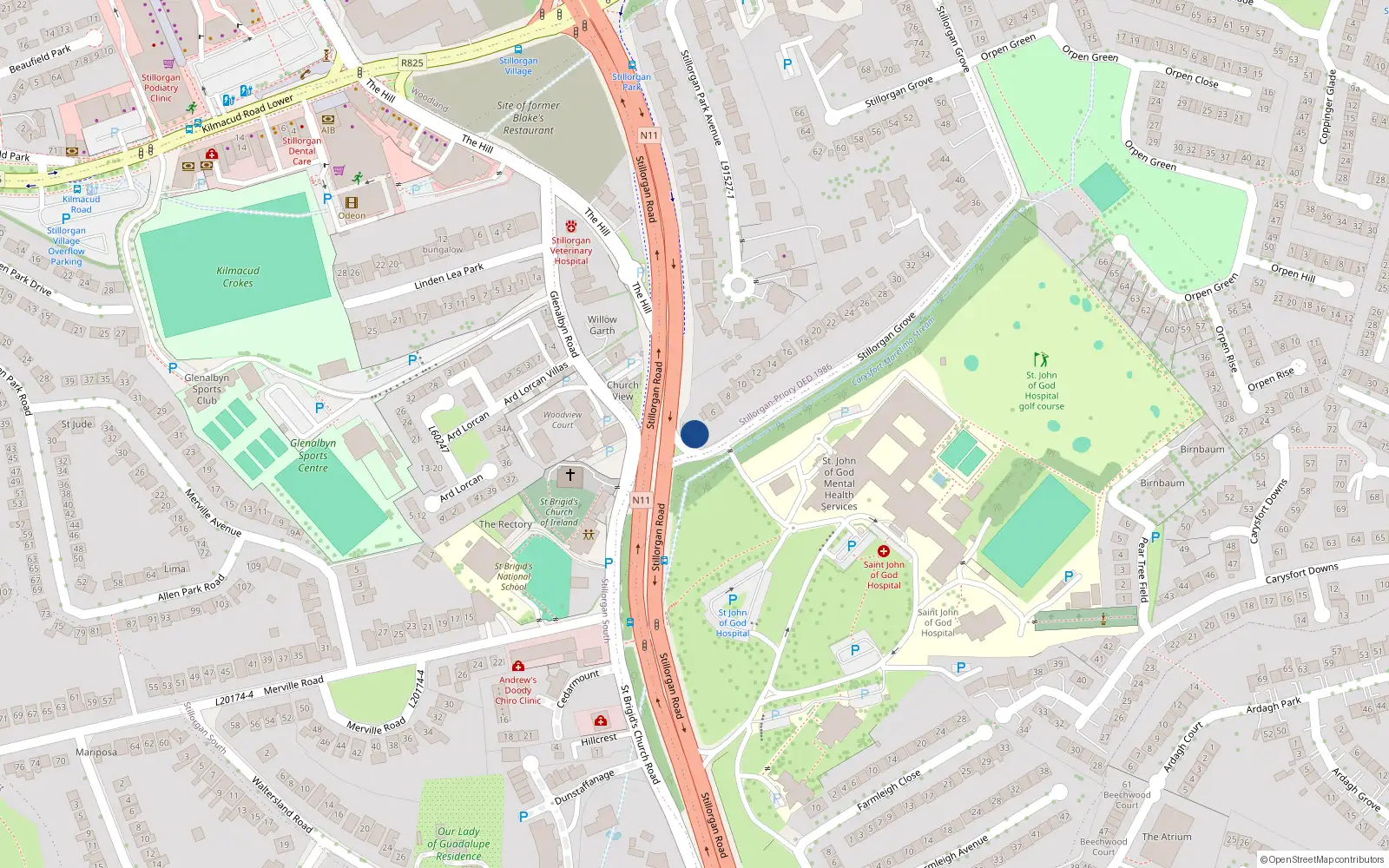 Overhead map showing the location of Ashdale, 4 Stillorgan Grove, Blackrock