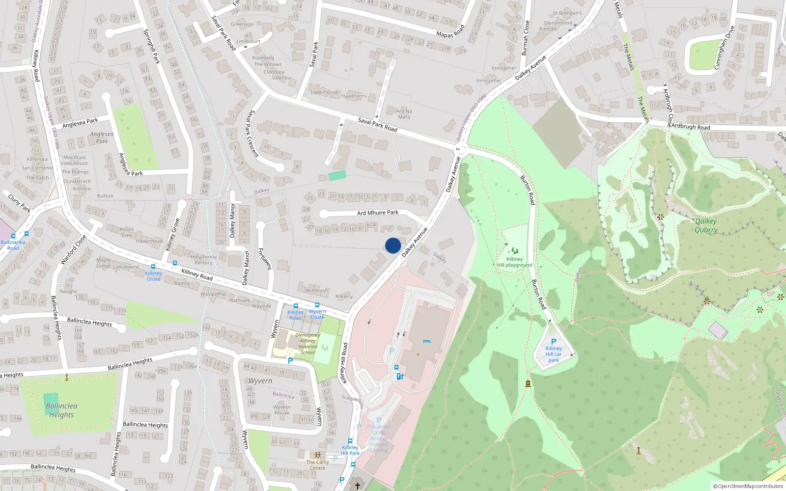 Overhead map showing the location of Dalkey Avenue, Dalkey