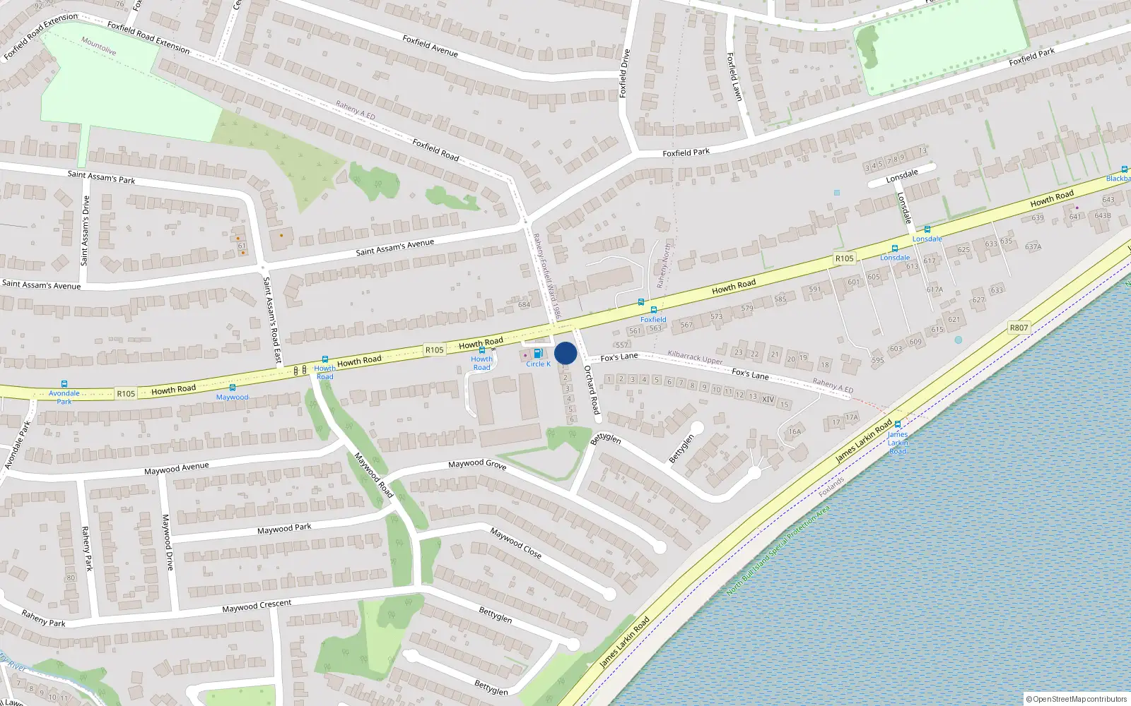 Overhead map showing the location of 555A Howth Road, Dublin 5