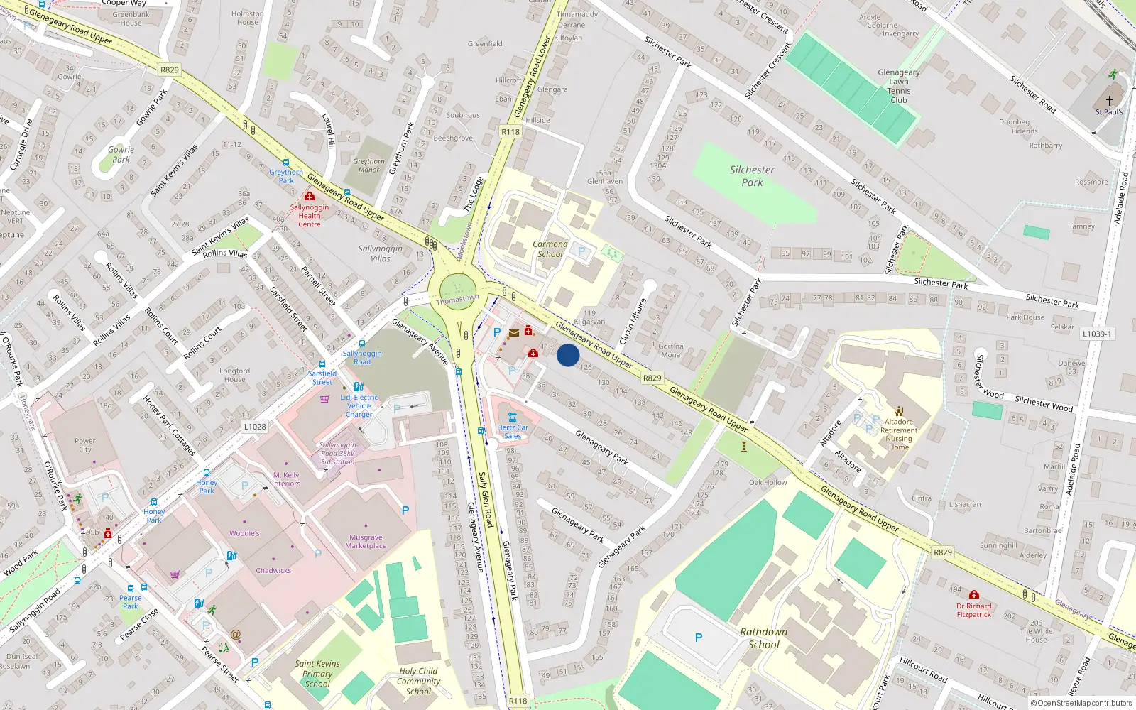Overhead map showing the location of 122 Glenageary Road Upper, Glenageary