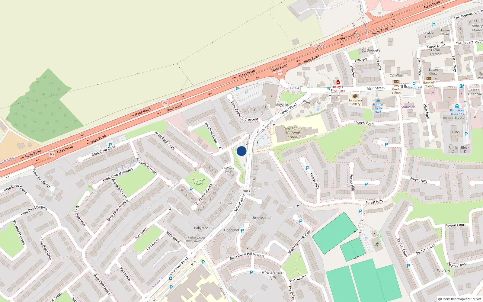 Overhead map showing the location of School Road, Rathcoole