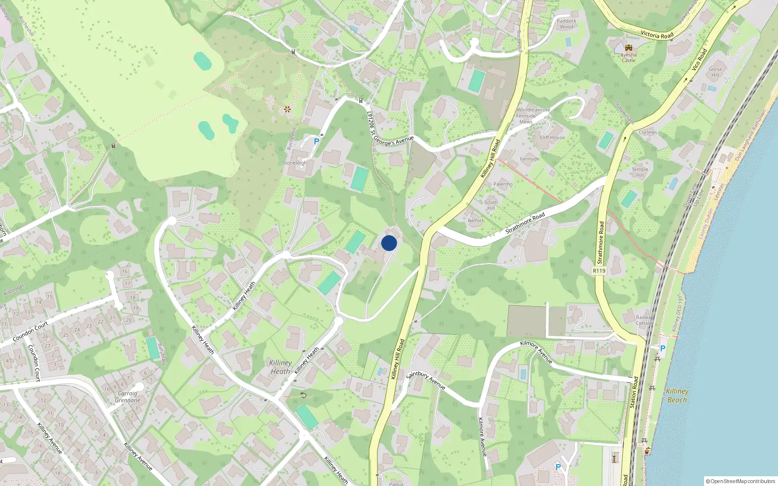Overhead map showing the location of Killiney, Dublin, Co. Dublin