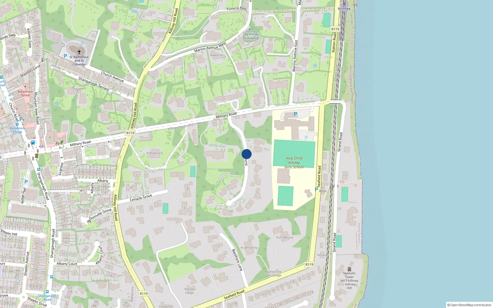 Overhead map showing the location of Ashurst, Killiney