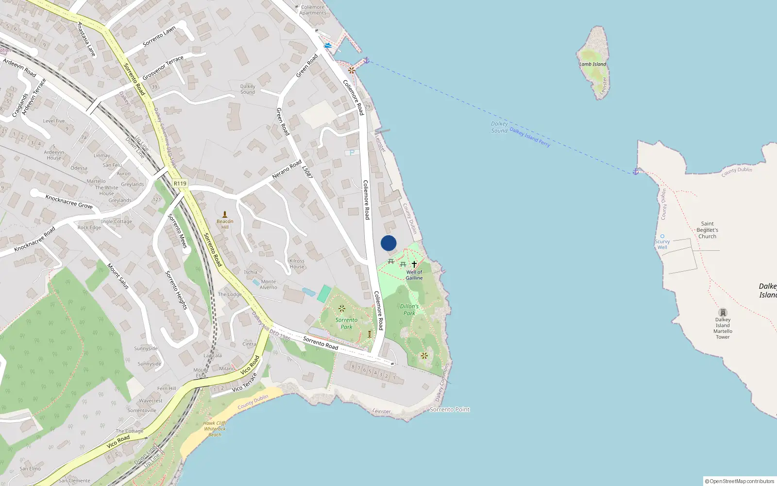 Overhead map showing the location of 37 Coliemore Road, Dalkey