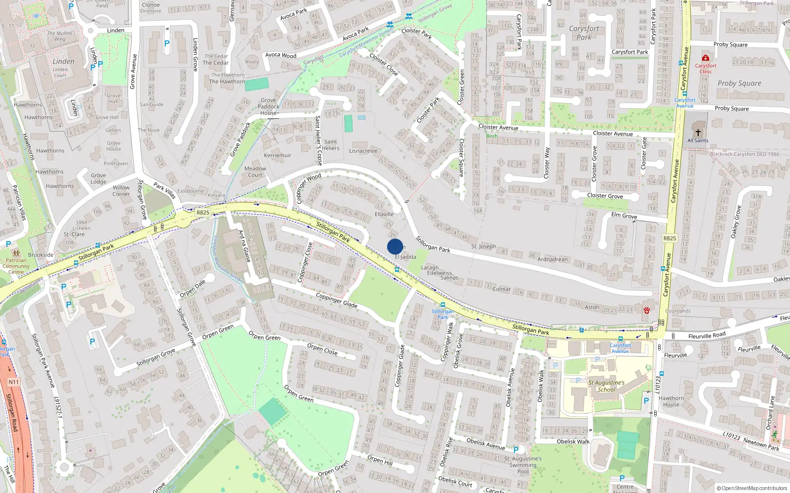 Overhead map showing the location of Stillorgan Grove, Dublin, Co. Dublin