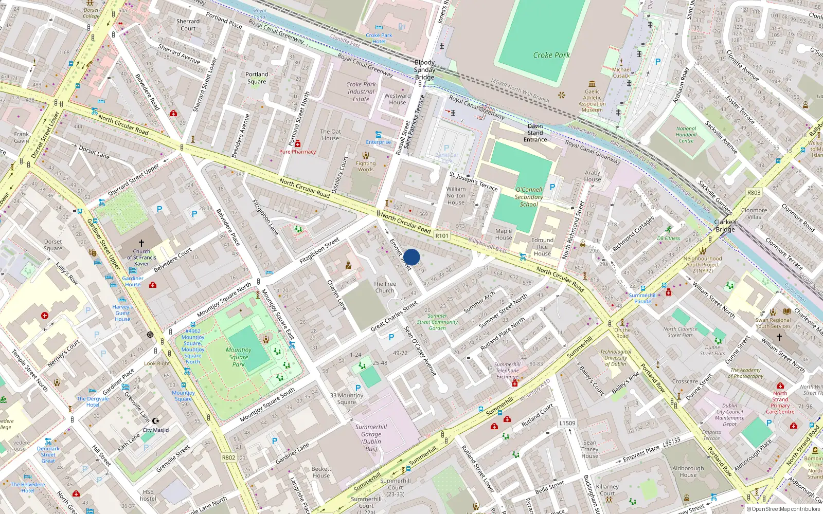 Overhead map showing the location of 15 Emmet Street, Dublin 1
