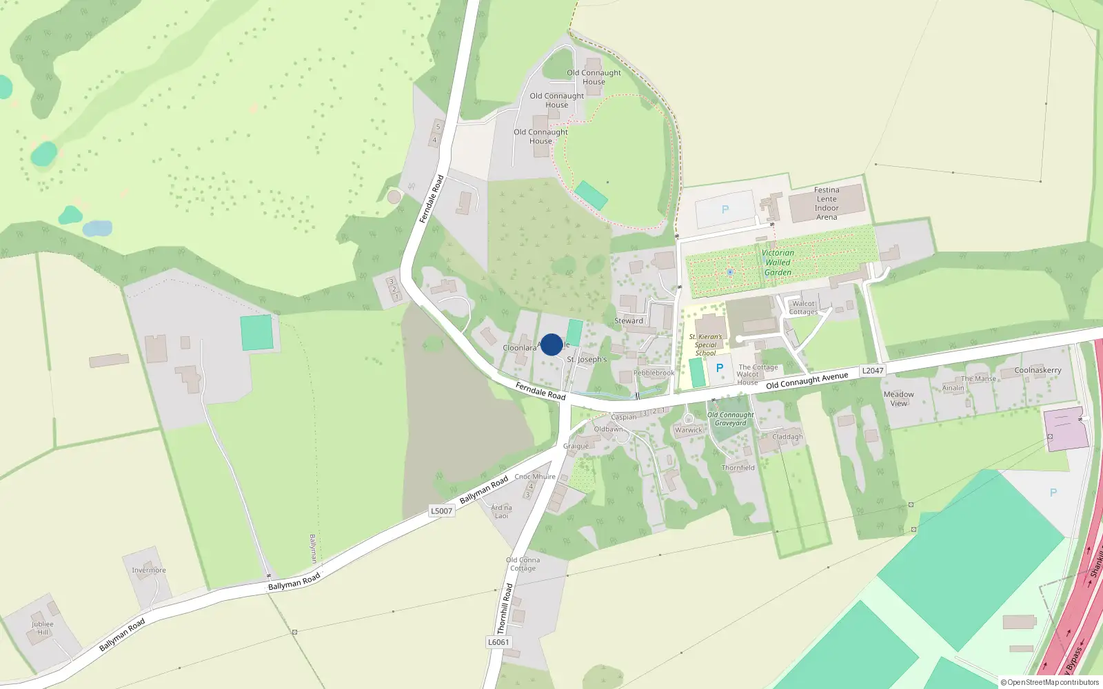 Overhead map showing the location of Oldconnaught, Co. Dublin