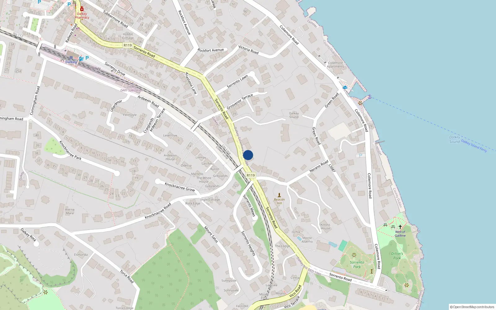 Overhead map showing the location of Dalkey Commons, Dublin, Co. Dublin