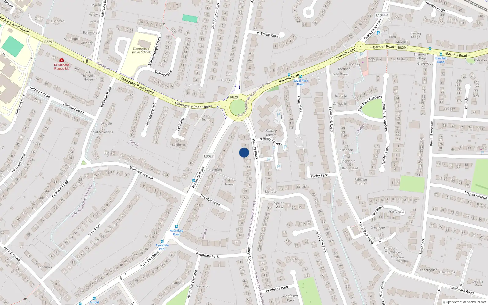 Overhead map showing the location of Bullock, Dublin, Co. Dublin