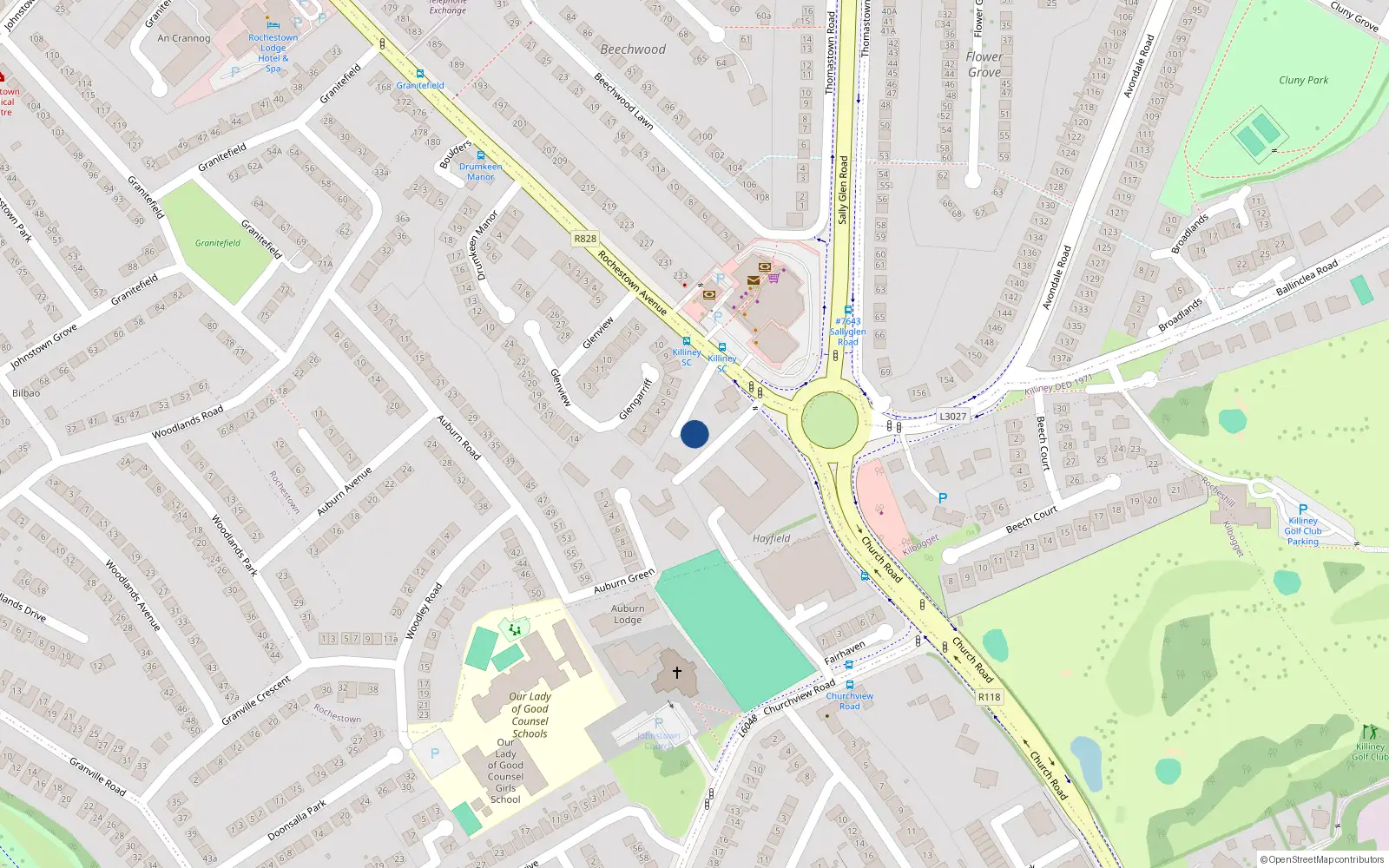 Overhead map showing the location of Aylesford, 210 Rochestown Avenue, Dun Laoghaire