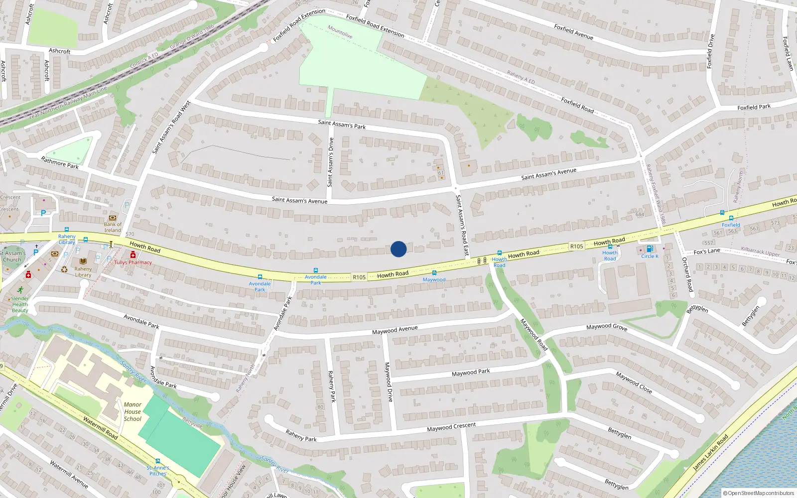 Overhead map showing the location of 634 Howth Road, Dublin 5