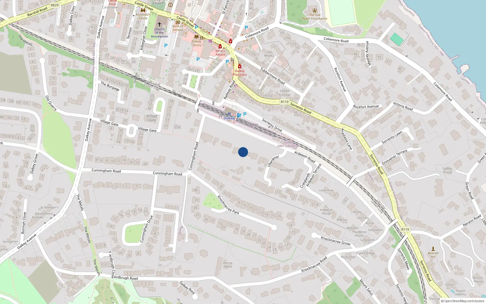 Overhead map showing the location of Dalkey, Dublin, Co. Dublin