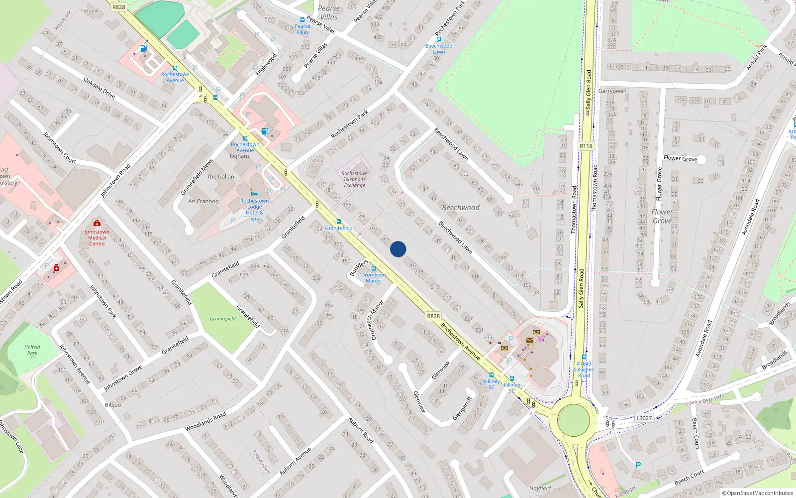 Overhead map showing the location of 201 Rochestown Avenue, Dun Laoghaire