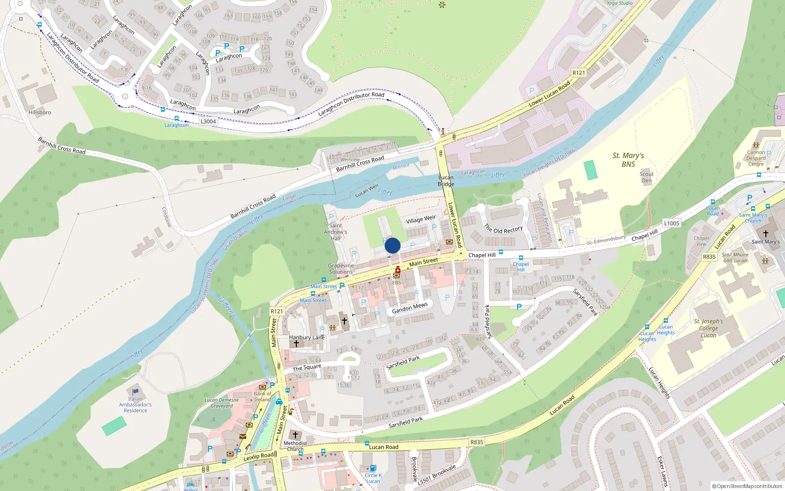 Overhead map showing the location of Basement Apt, 1 the Mall, Lucan