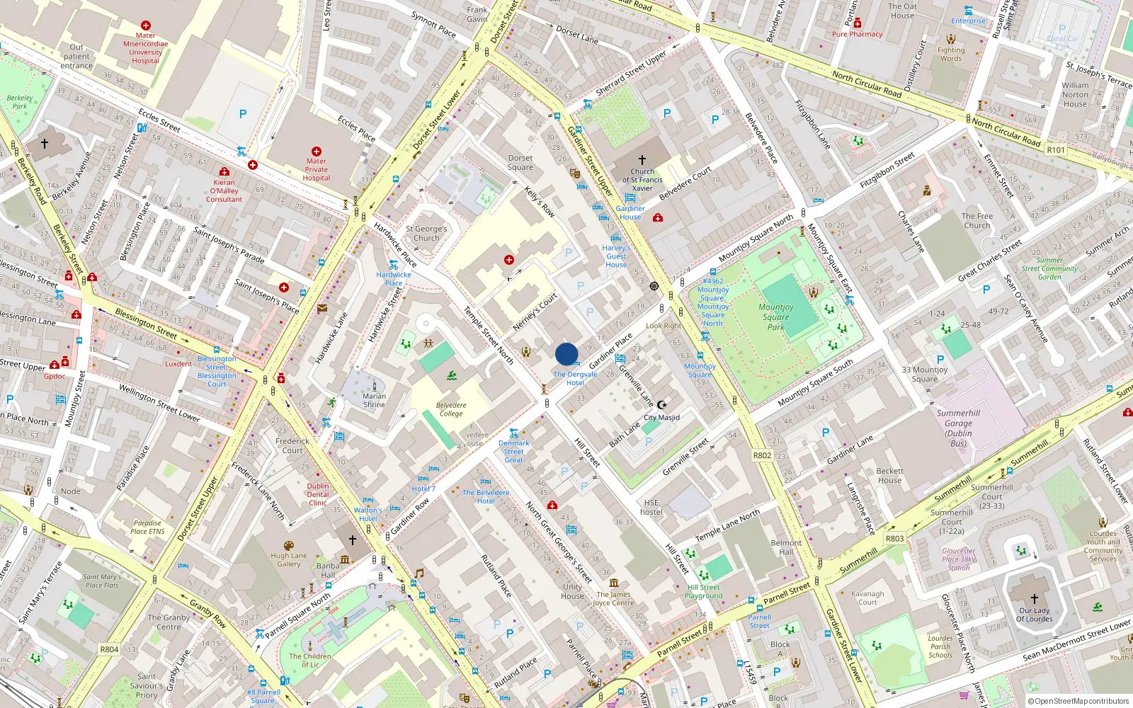 Overhead map showing the location of 6 Gardiner Place, Dublin 1