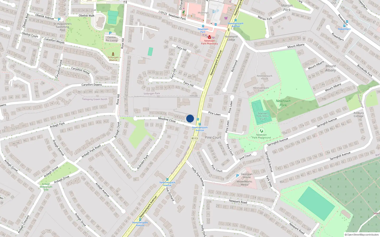 Overhead map showing the location of Galloping Green North, Dublin, Co. Dublin