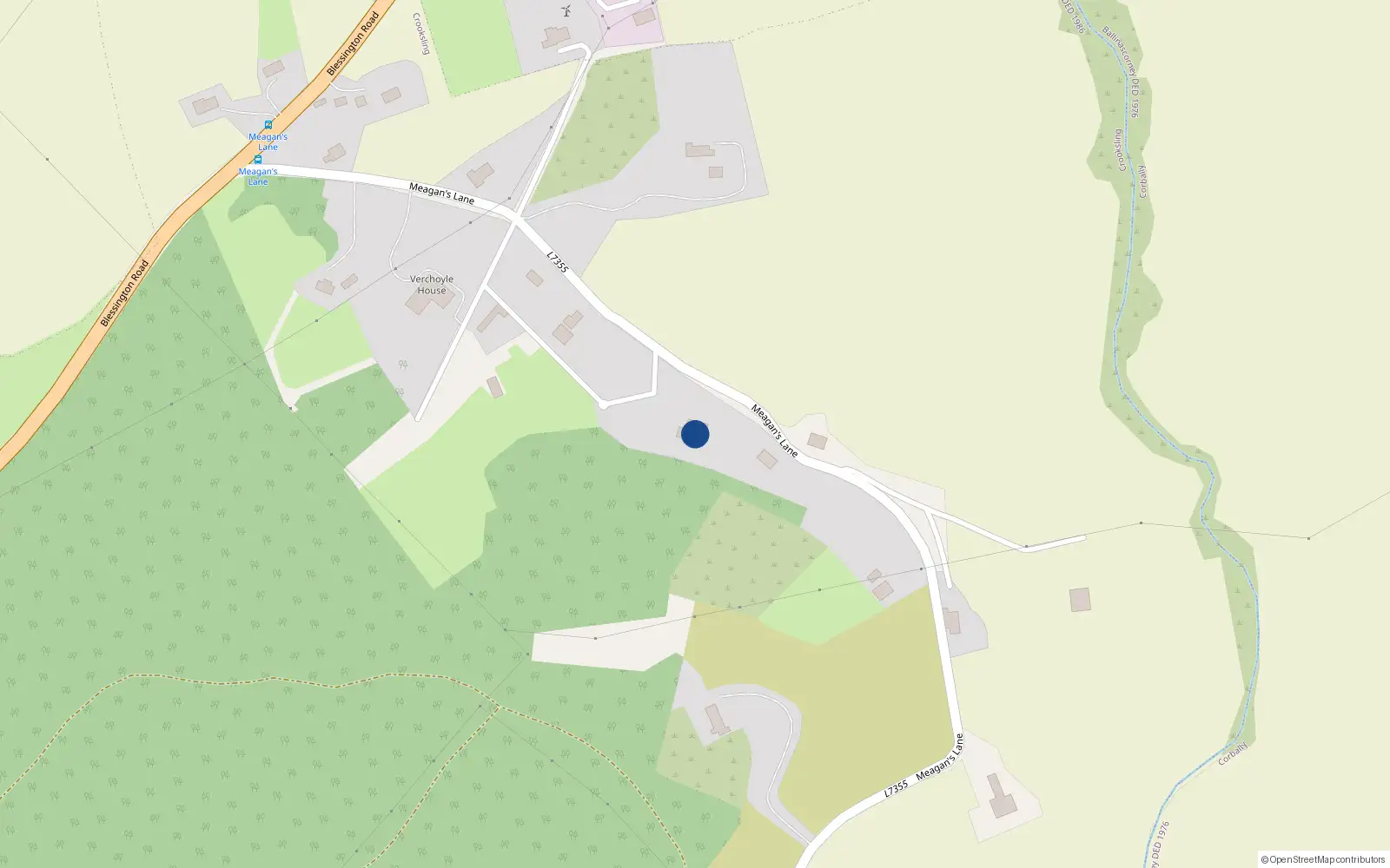 Overhead map showing the location of Meigans Lane, Saggart