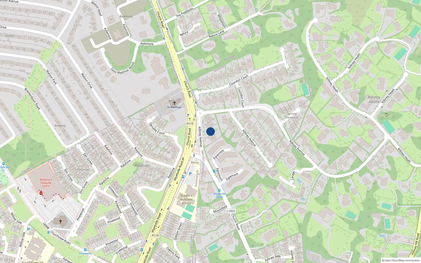 Overhead map showing the location of Ballybrack, Dublin, Co. Dublin