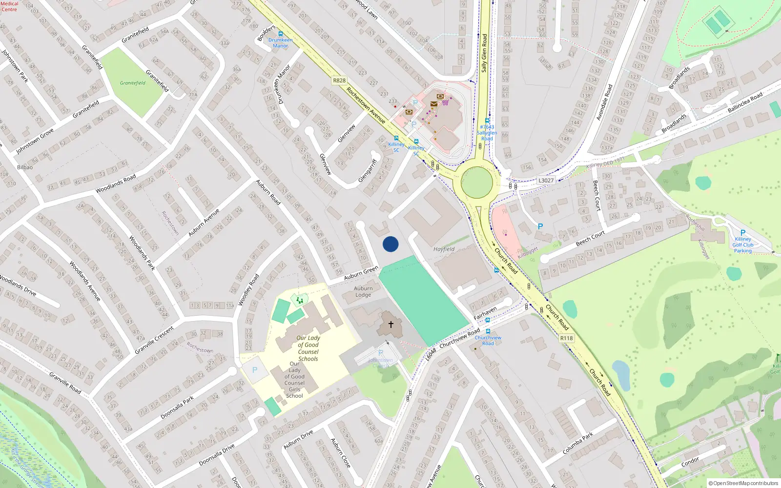 Overhead map showing the location of 214 Rochestown Avenue, Dun Laoghaire